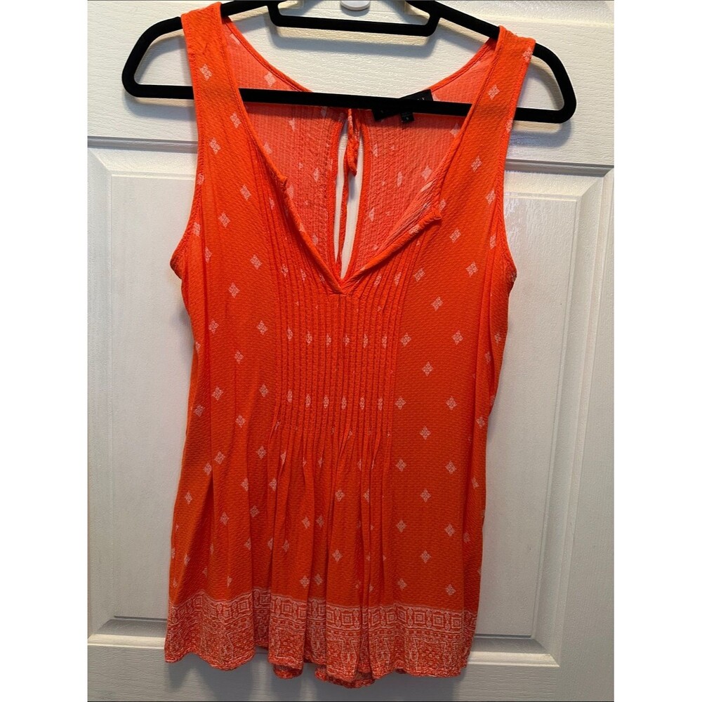 Sanctuary Orange Sleeveless V-Neck Pintuck Top with Tie Back Size Small